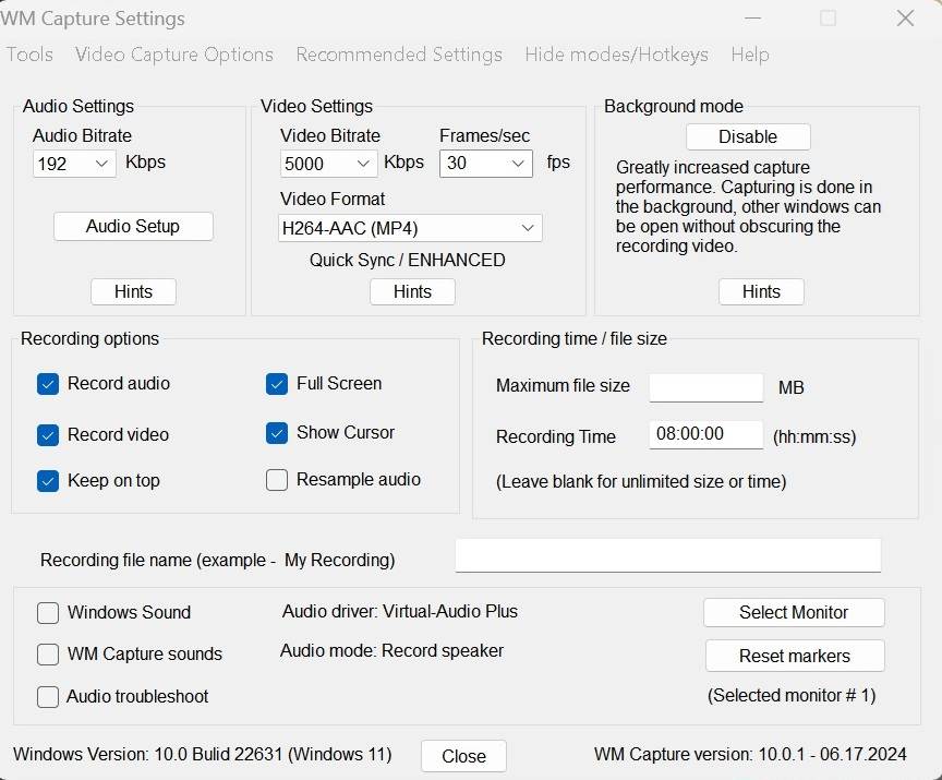 A screenshot of a video capture settings

Description automatically generated